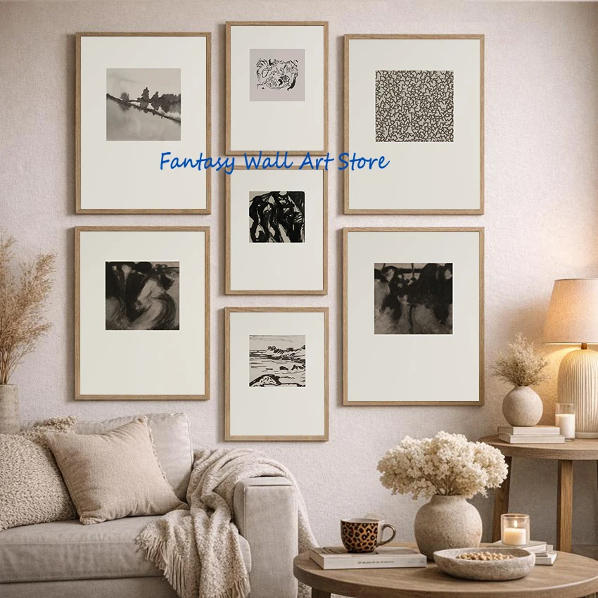 Minimal Abstract Monochrome Natural Tone Poster Modern Farmhouse Inspired Decor Japandi Gallery Wall Art Canvas Printing Picture