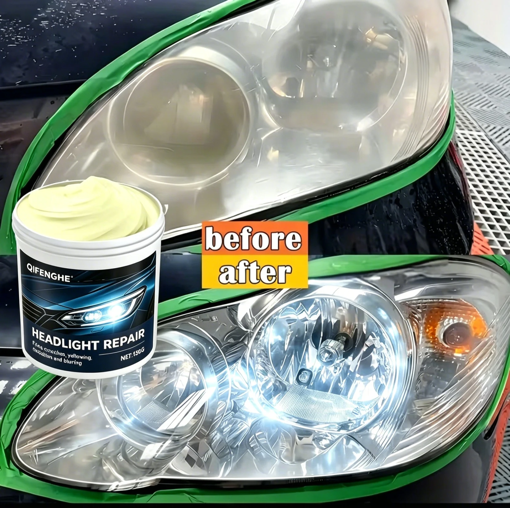 Headlight Restoration Repair Paste 150G - Fix Yellowing Oxidation Scratches Blurring, Restore Crystal Clear Bright Headlights