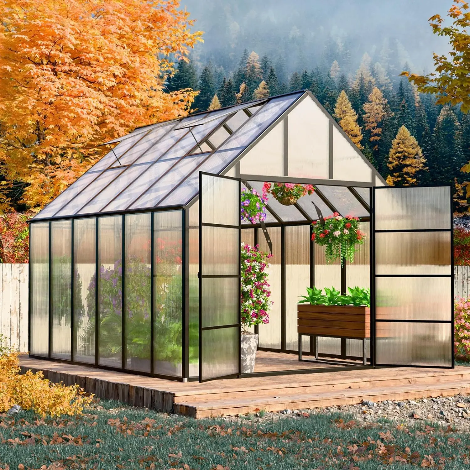 

Heavy Duty Polycarbonate Walk-in Greenhouse 10x12ft Aluminum Frame 2 Windows Wide Door Garden Outdoor Plant Grow, Custom