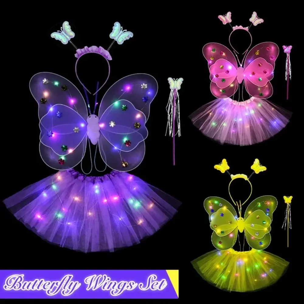 

4pcs/set Double Shouder Strap Luminous Wing Skirt Set Carnival LED Butterfly Skirt Set 20 Lights for Children Under 1.6m Tall