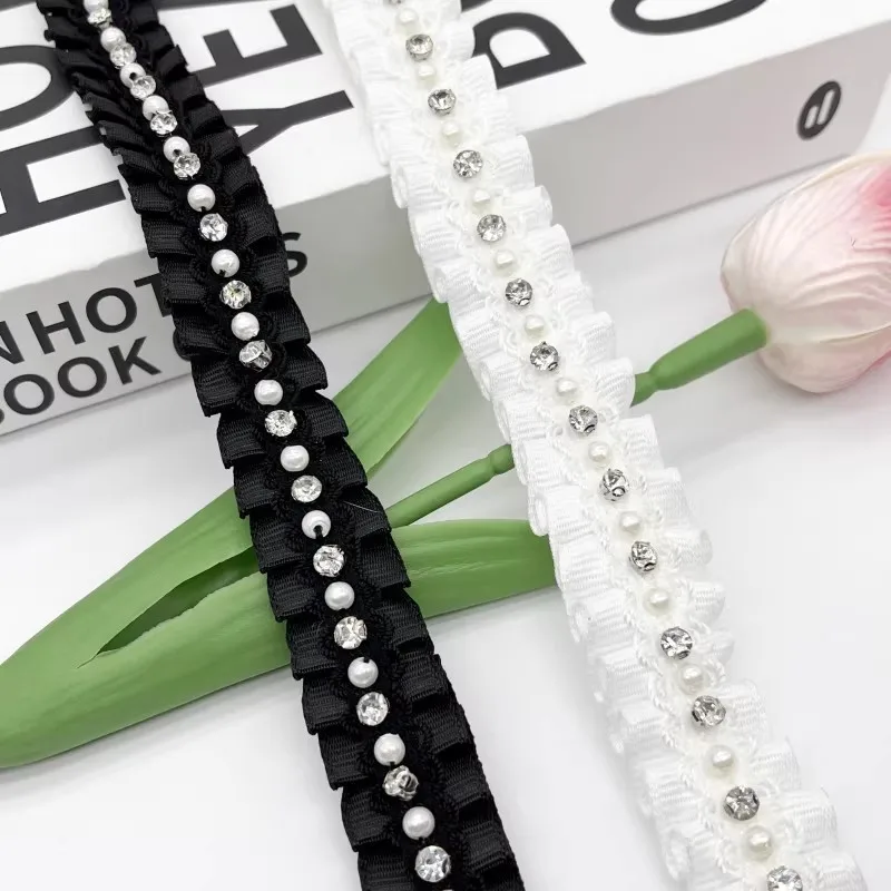 

3-ярдовая кружевная аппликация ручной работы с бисером, материалы для одежды, аксессуары для шитья, жемчужное кружево, белая отделка с бисером