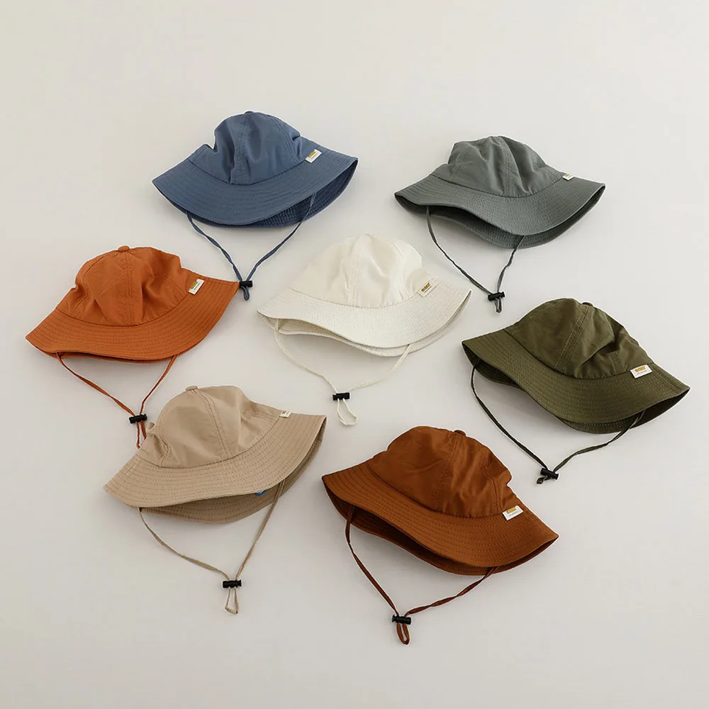 Summer Kids Bucket Hat Solid Color Boys Girls Sun Visor Cap Outdoor Fashion Beach Children Fisherman Caps