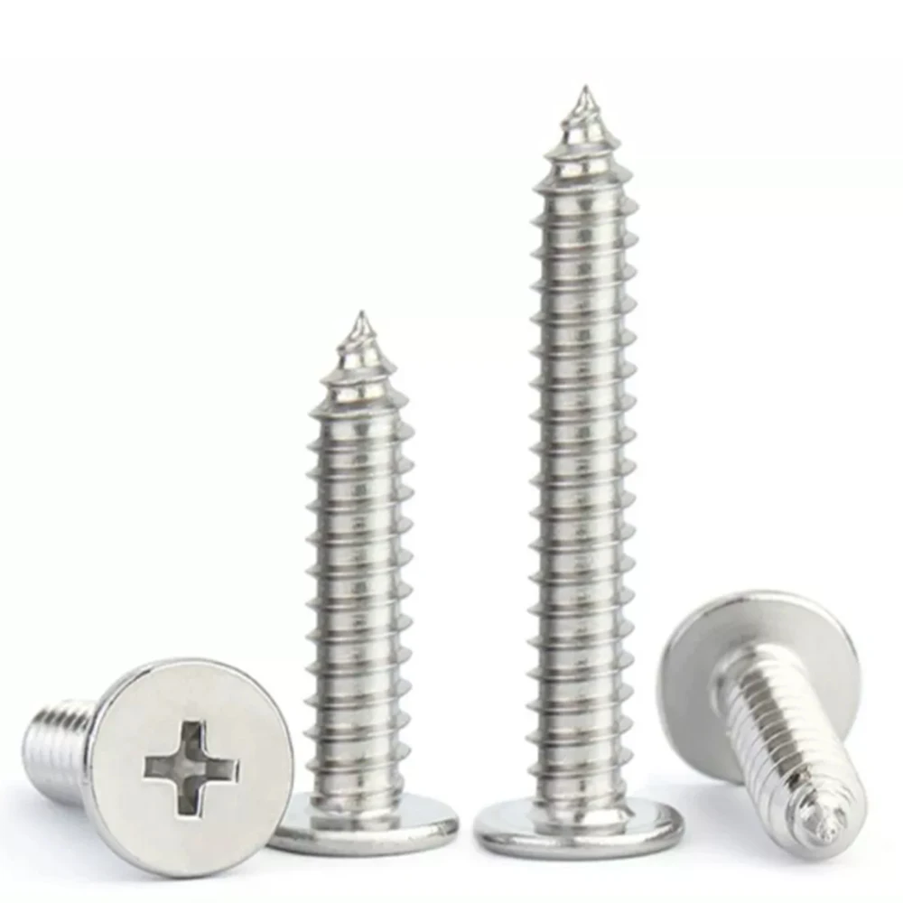 JUIDINTO 5-50pcs 304 Stainless Steel Phillips Ultra Thin Flat Head Self Tapping Screws M1.4-M8 Cross Super Lower CSK Wood Screws