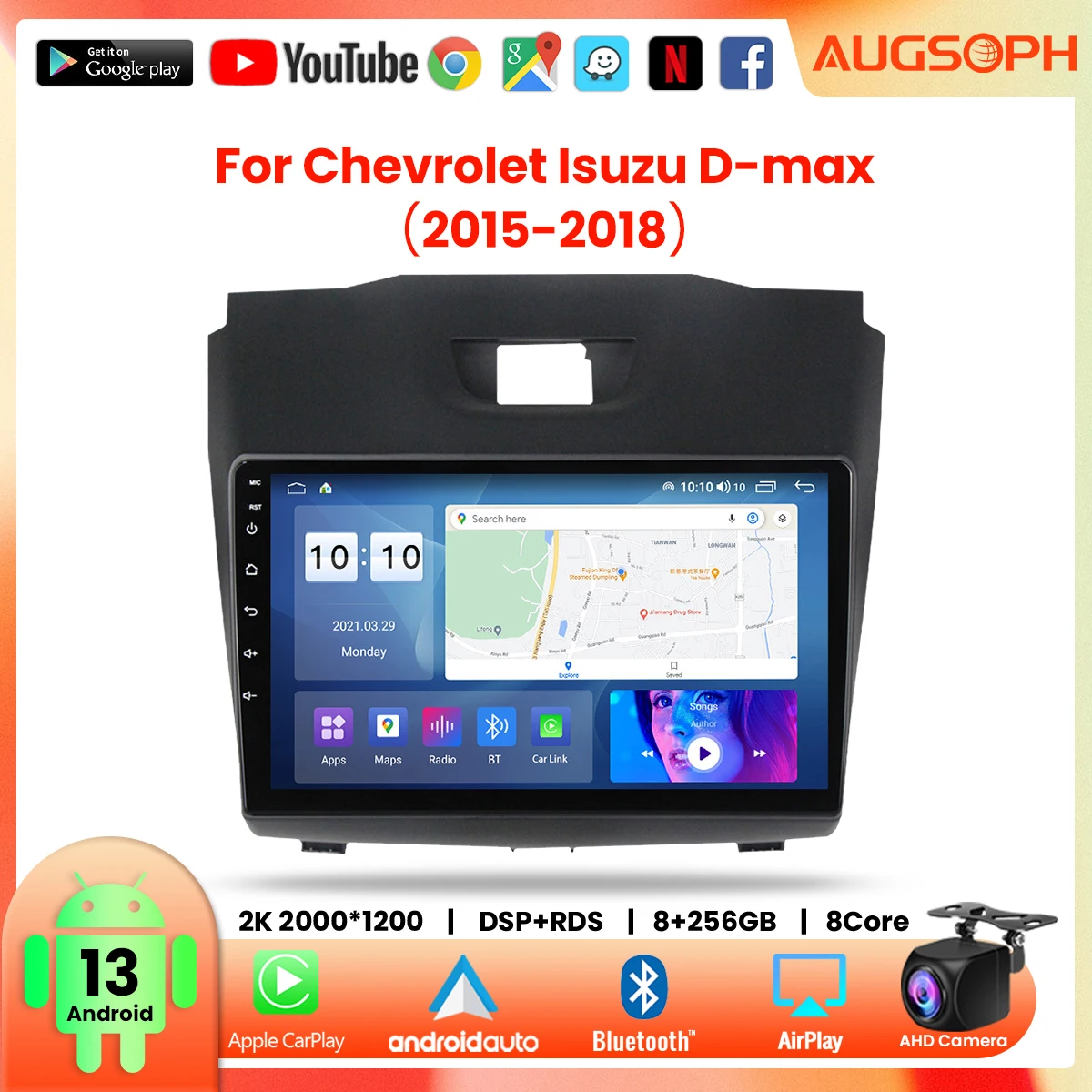 

Android 13 Car Radio for Chevrolet Isuzu D-max 2015-2018,9inch 2K Multimedia Player with 4G Car Carplay & 2Din GPS