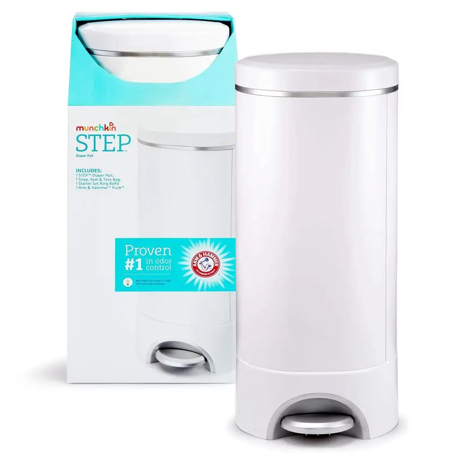 

STEP Diaper Pail Powered by Arm amp Hammer, 1 in Odor Control, AwardWinning, Includes 1 Snap, Seal amp Toss Bag, 1 Starter Refil