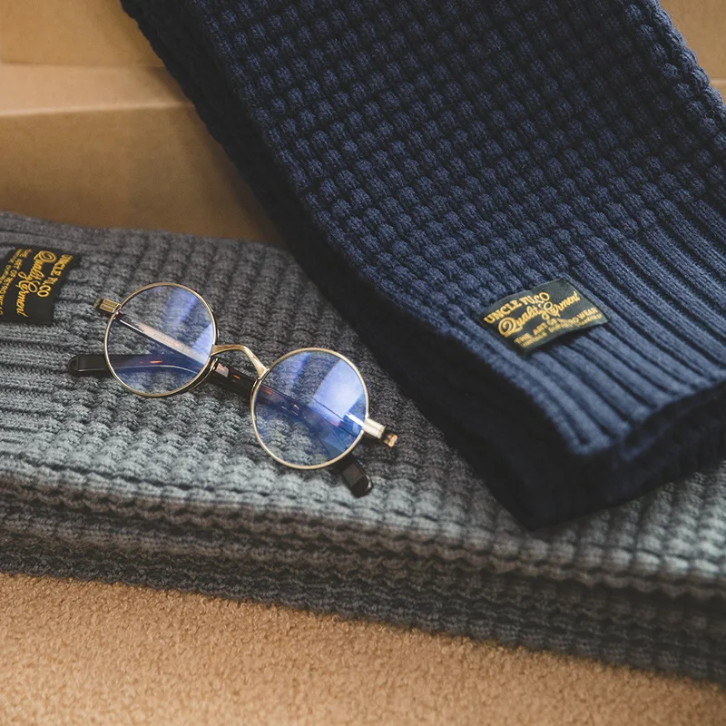 Maden الرجال الرجعية الدافئة الهراء محبوك الشتاء وشاح 16.5% شال من الصوف التفاف الكشمير بلون الأوشحة الطويلة للخريف والشتاء