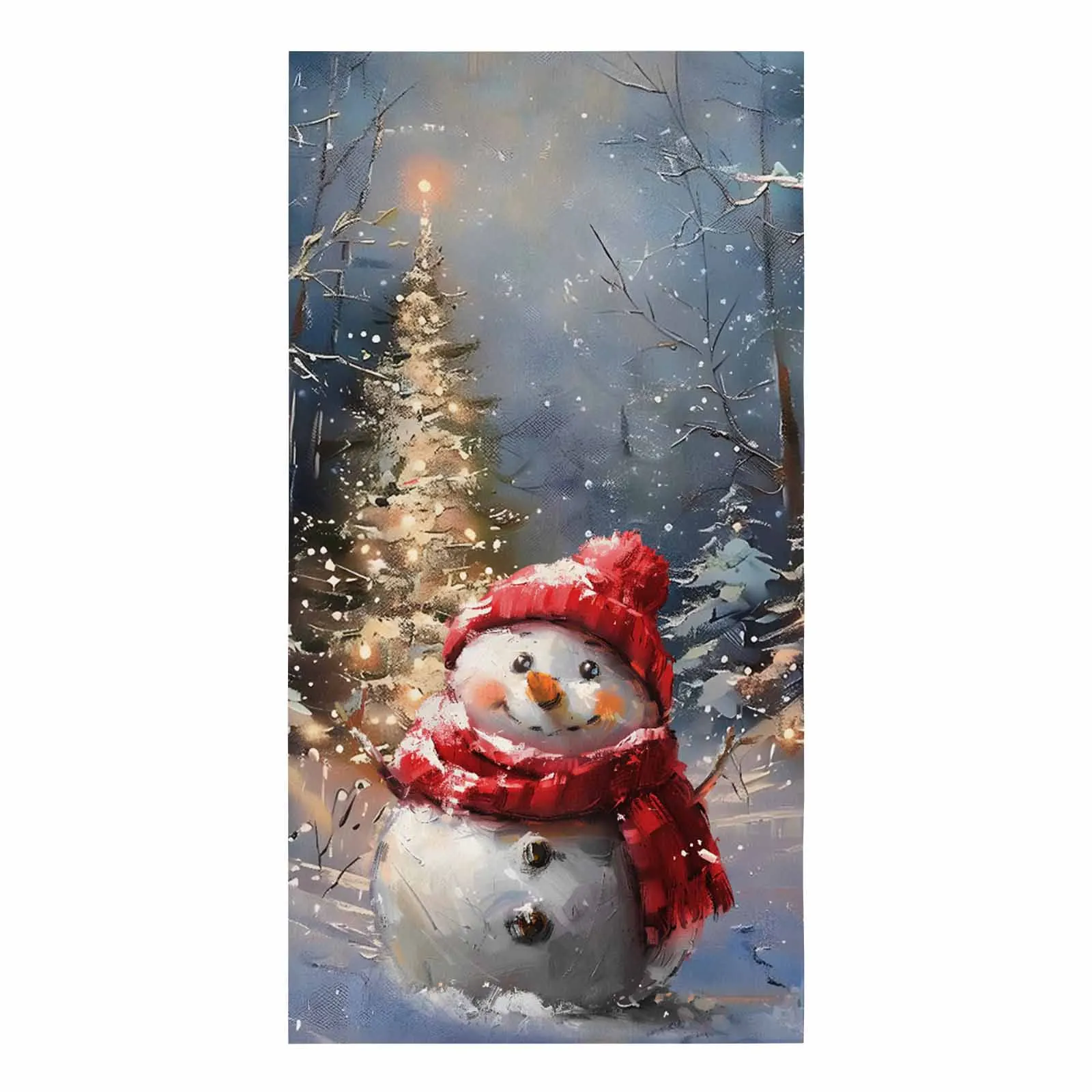 Christmas Tree Snowman Vintage Oil Painting Printed Tea Hand Towel Kitchen Dishcloth Water Absorption Household Cleaning Cloth