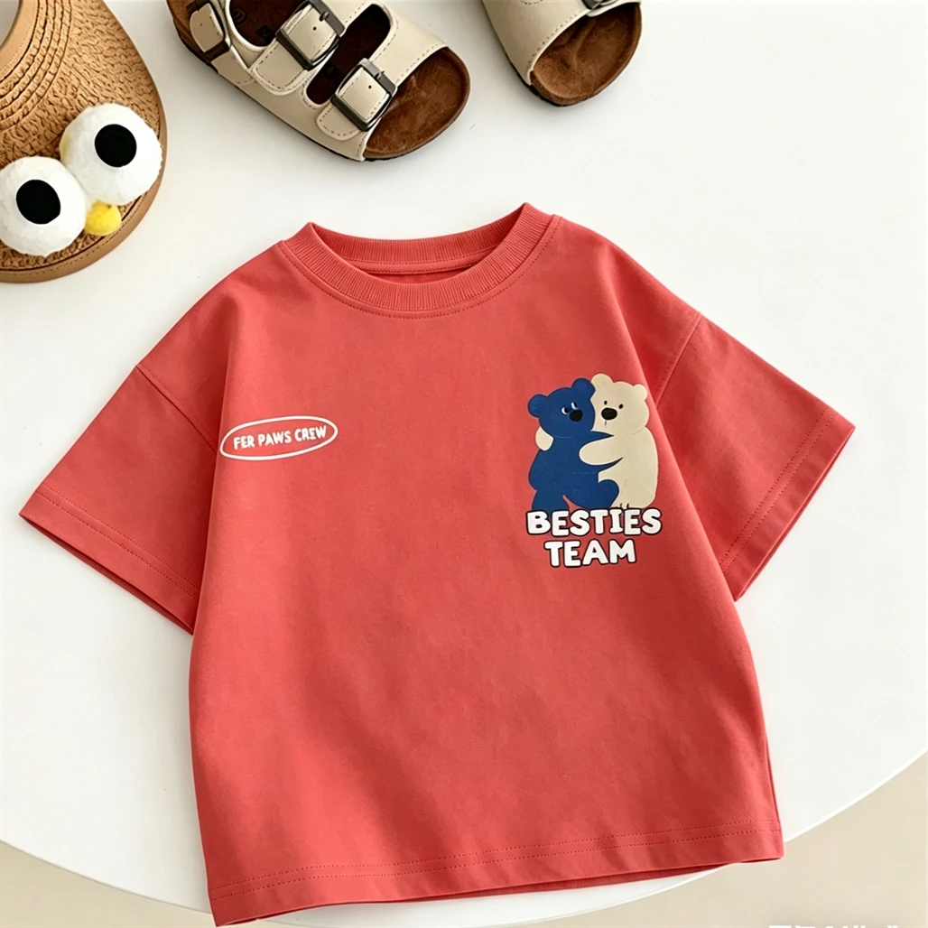 Boys And Girs Fashion T Shirt Printed Tees Short-sleeved Tops Summer Clothes Toddler Crewneck Base Shirt Pure Cotton T-shirt