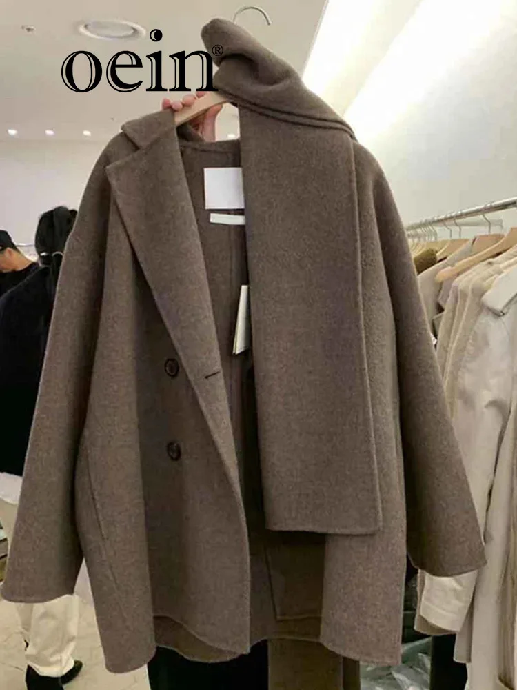 

[oein] South Korea Dongdaemun Autumn/Winter New Fashion Versatile Loose Western style Woolen Women's Coat with Neck