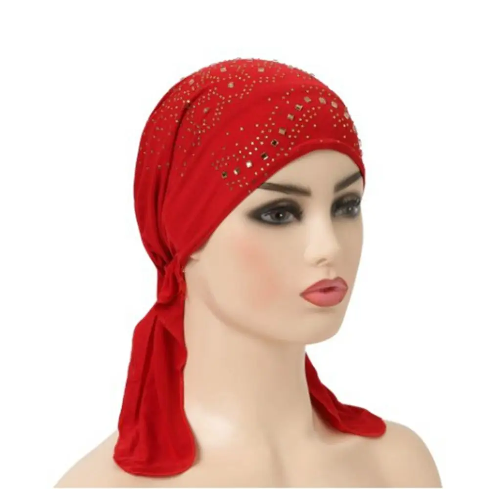 Fashion Bohemia Crystal Print Turban with Many Stones Spring Chemotherapy Hat Casual Wind Cotton Hat Bandana Women National