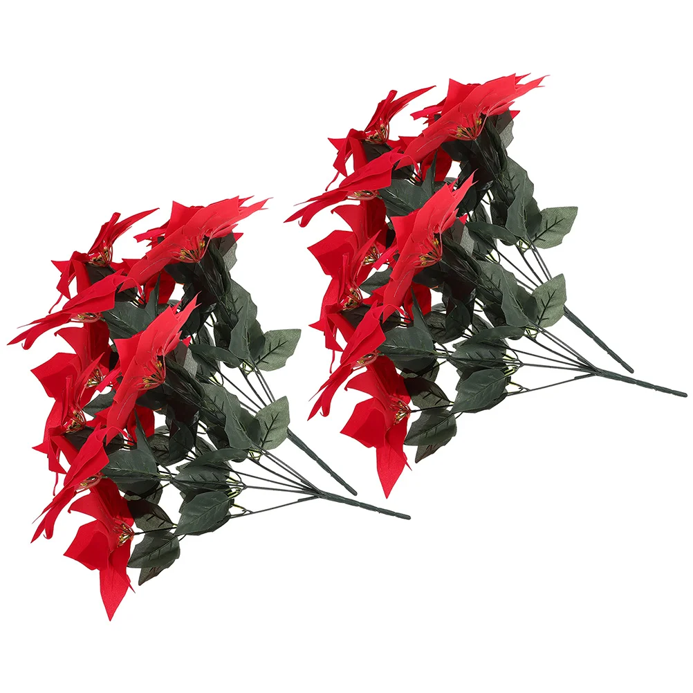 

4 Pcs Simulated Big Red Flower Stems Poinsettia Floral Faux Artificial Decorations Flowers