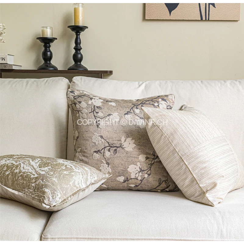 DAVINRICH Magnolia Blossom Jacquard Throw Pillow Cover Modern Simple Luxury Cushion Case 45x45cm Gray For Couch Sofa Living Room