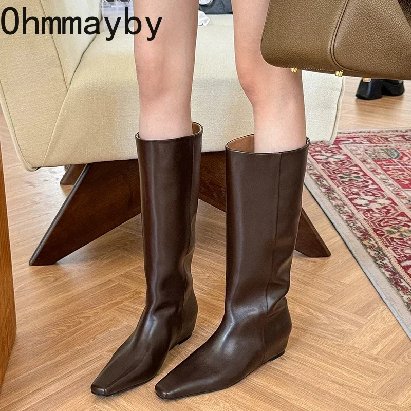 Designer Street Style Women Knee High Boots Fashion Slip On Internal Eevation Ladies Concise Long Botas De Mujer