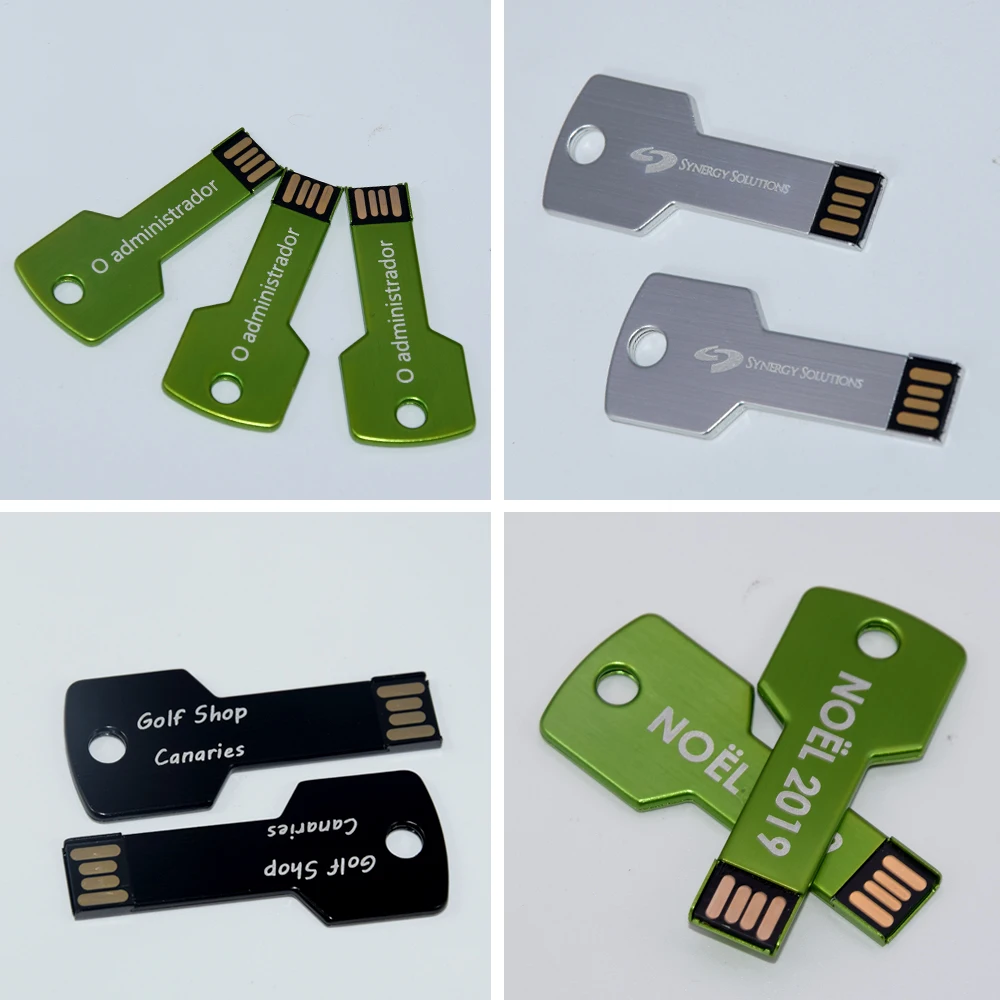 50PCS Personalized Logo USB Key Shape Pendrive 64G Metal Memory Stick 4GB 8GB Pendrive 32GB 16GB Usb Flash Drive Business Memory