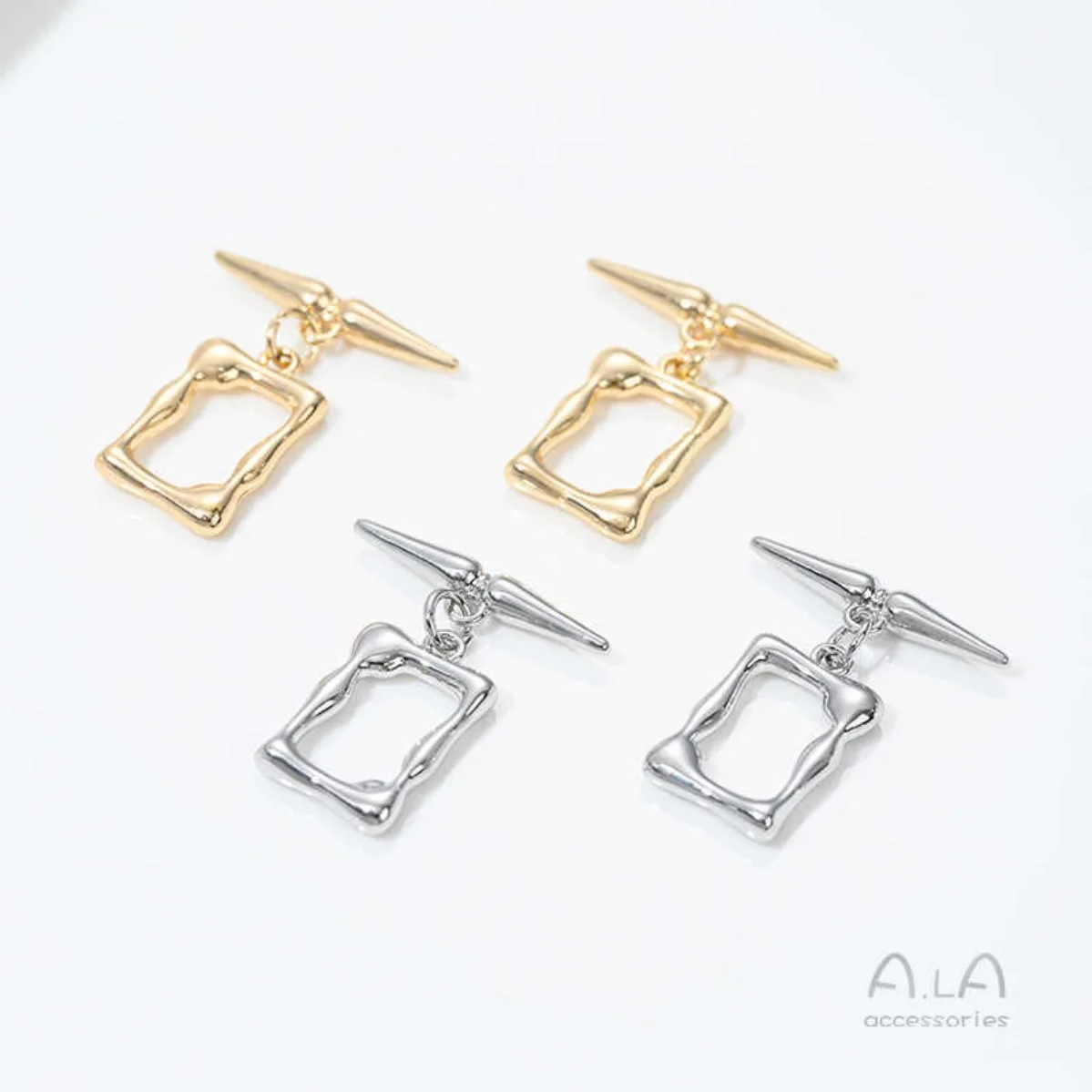 Brass 14K Gold Plated Rectangle Photo Frame OT Toggle Clasp DIY Bracelet Necklace Connector Accessories