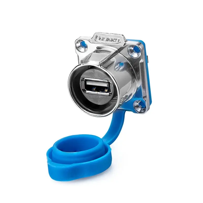 IP67 USB 2.0 Socket with Dustproof Cap Panel Mounted Waterproof Connector