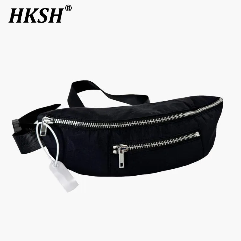 HKSH Trendy Crossbody Bag Casual Small Backpack Chest Bags Men Women's Solid Color Fashionable Sports Outhood Punk Dark HK3745