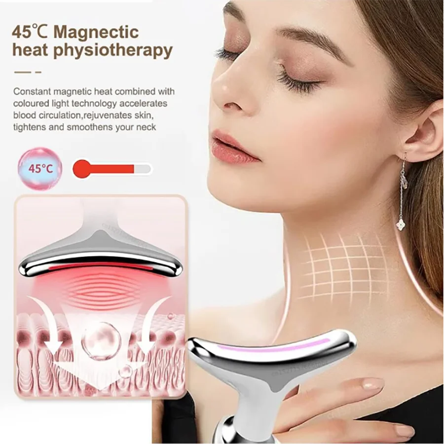 1pc Intense Pulsed Neck Face beauty instrument Firming Wrinkle Removal Tool ,Rechargeable LED three-color face and neck massager view 5