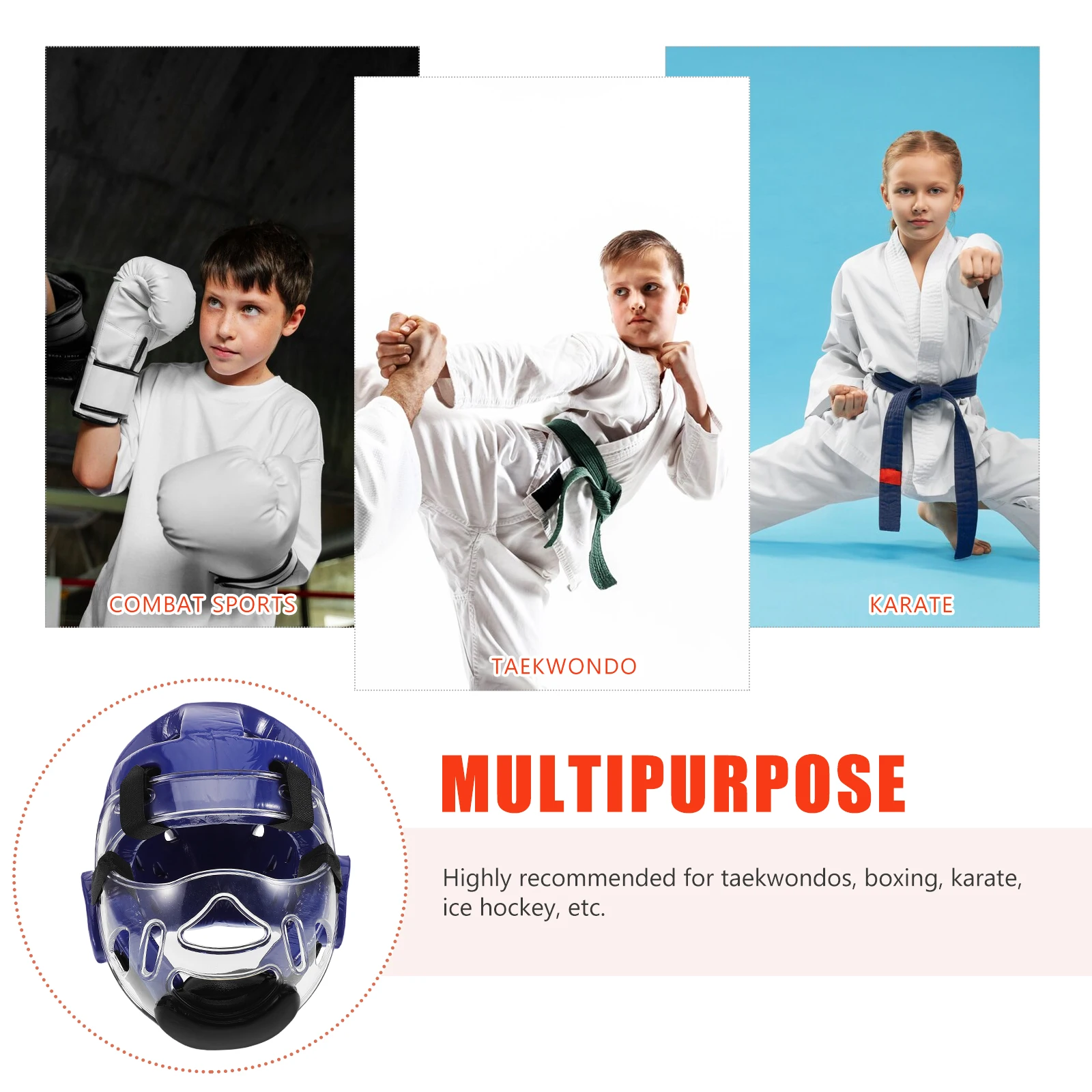 

Blue Adjustable Taekwondo Karate Headgear Protective Face Nose Guard for Kids Adults Training Sparring Combat Sports Gear