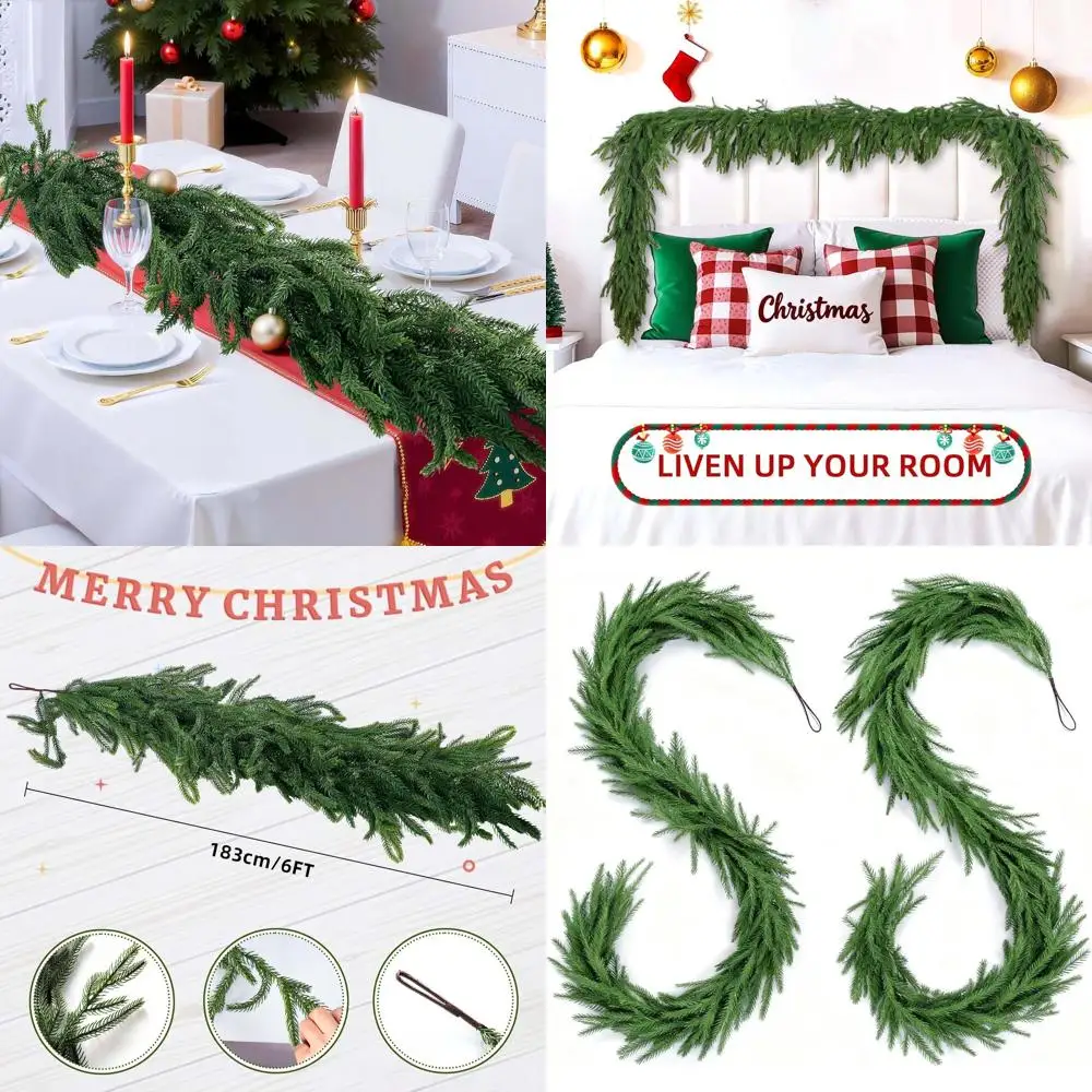 

6-Foot Norfolk Pine Artificial Garland for Christmas and Winter Decor: Perfect for Indoors and Outdoors