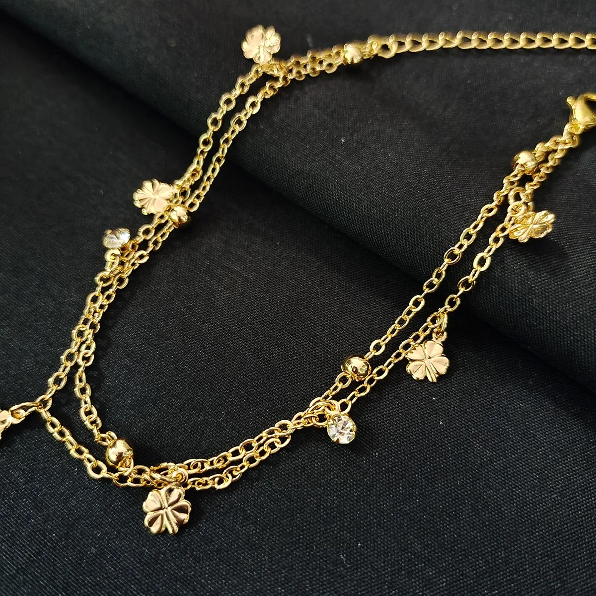 Sommers trand Damen armband 24 Karat vergoldet Doppel gold Blumen Zirkon Charm Knöchel Armband Damen schmuck Bohemian Style