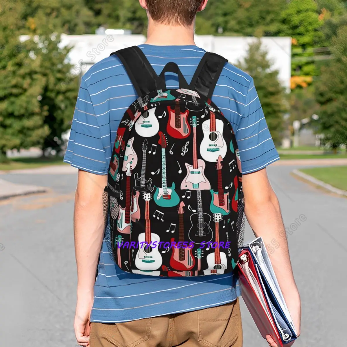 Colorful Acoustic And Electric Guitars Backpack Student BookBag Kids School Bag Computer Shoulder Bags for Boys Girls