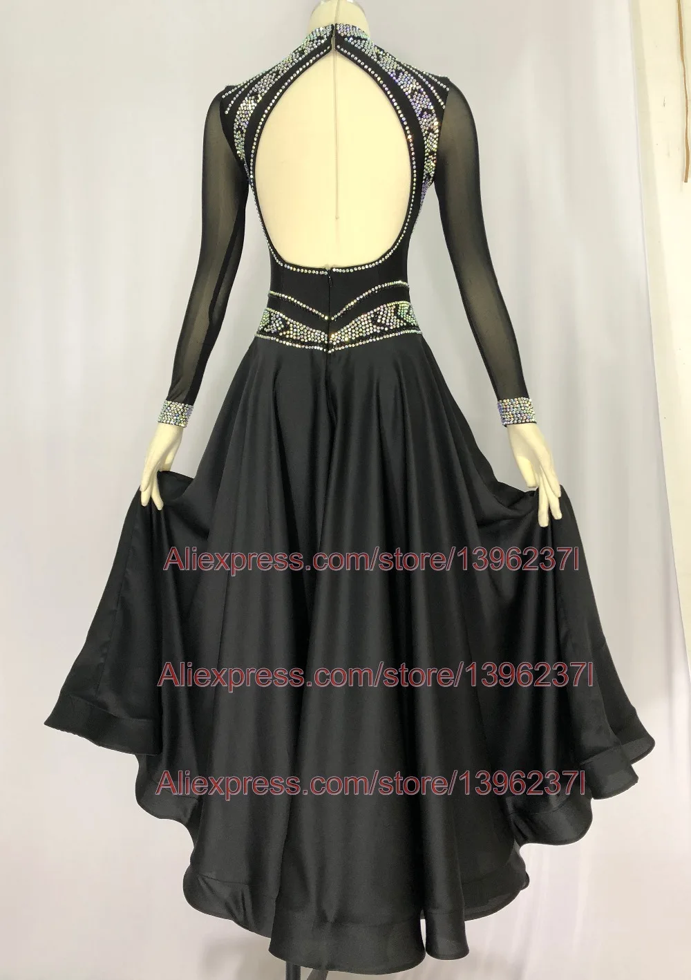 Black Ballroom Competition Dance Skirt Women Sexy Back Tango Dancing Costume Adult Custom Made Standard Ballroom Dress