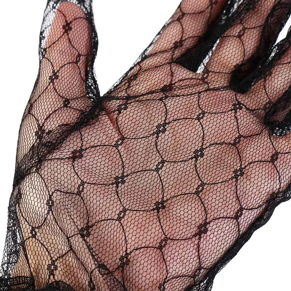 

Elegant Elastic Autumn Short Banquet Dress Accessories Wedding Lace Gloves Bridal Mesh Gloves Thin Mittens
