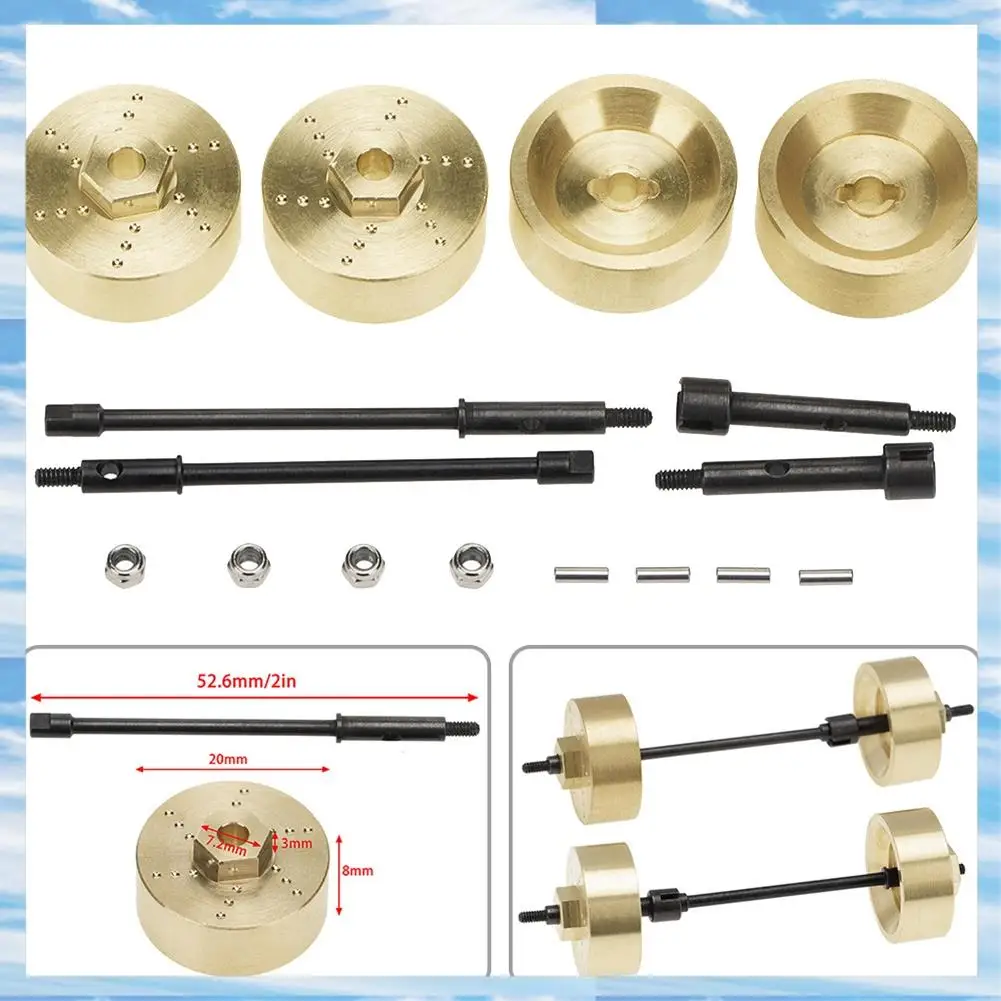 T31C-1 Set Front Rear CVD Drive Shaft +6Mm Steel Axles Brass Weights Widen Wheel Hub Set For 1/24 Axial SCX24 Upgrade