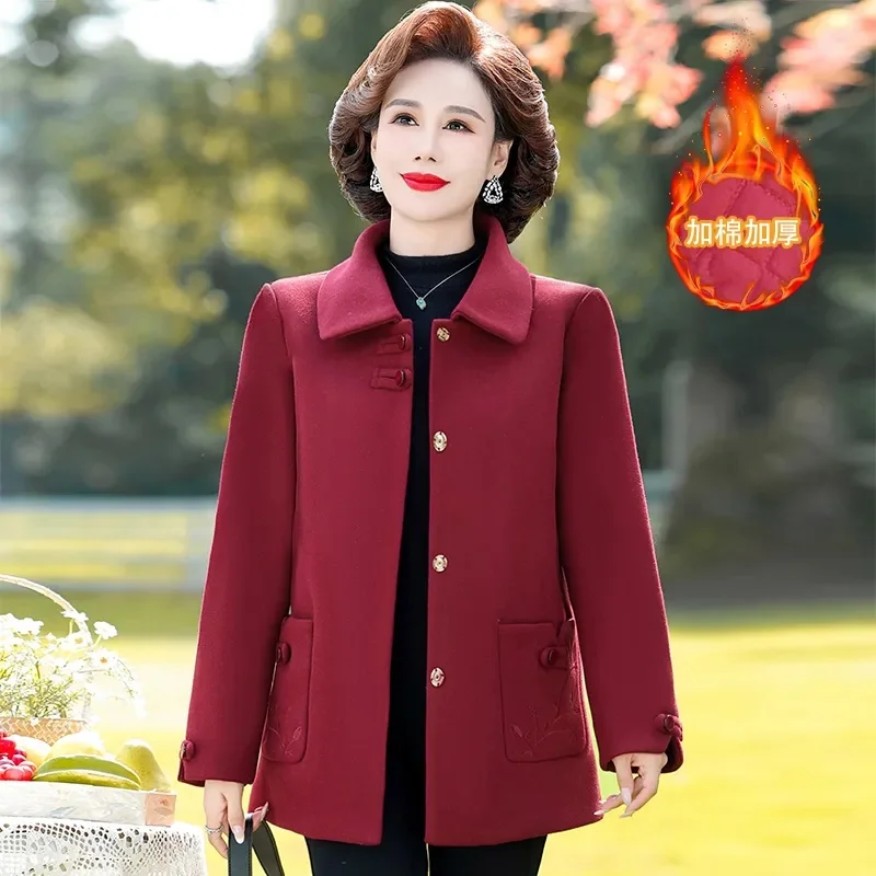 

Осень-зима Femme, новое шерстяное пальто с длинными рукавами, корейская куртка среднего возраста для матери, 2021, женская шерстяная верхняя одежда большого размера 5XL