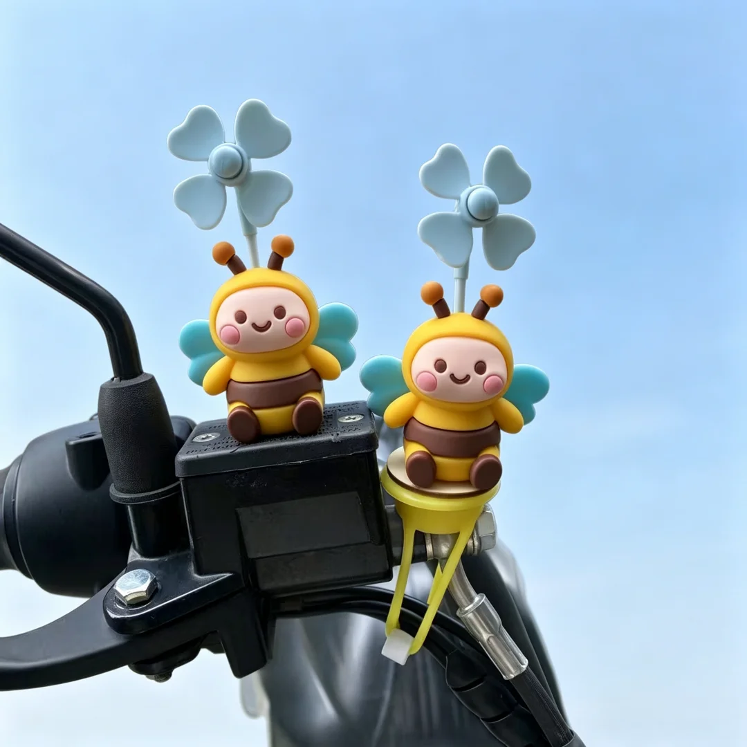 1 Pc Cute Bee Windmill Motorcycle Ornament, Rotatable Heart Windmill Decor for E-Bike Bicycle Handlebar