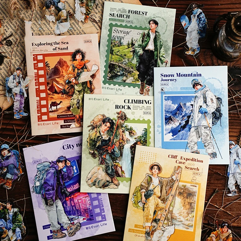 

Adventure Journey Series Vintage Character Mountain Tree Landscape PET Sticker Creative DIY Journal Material Collage Stationery