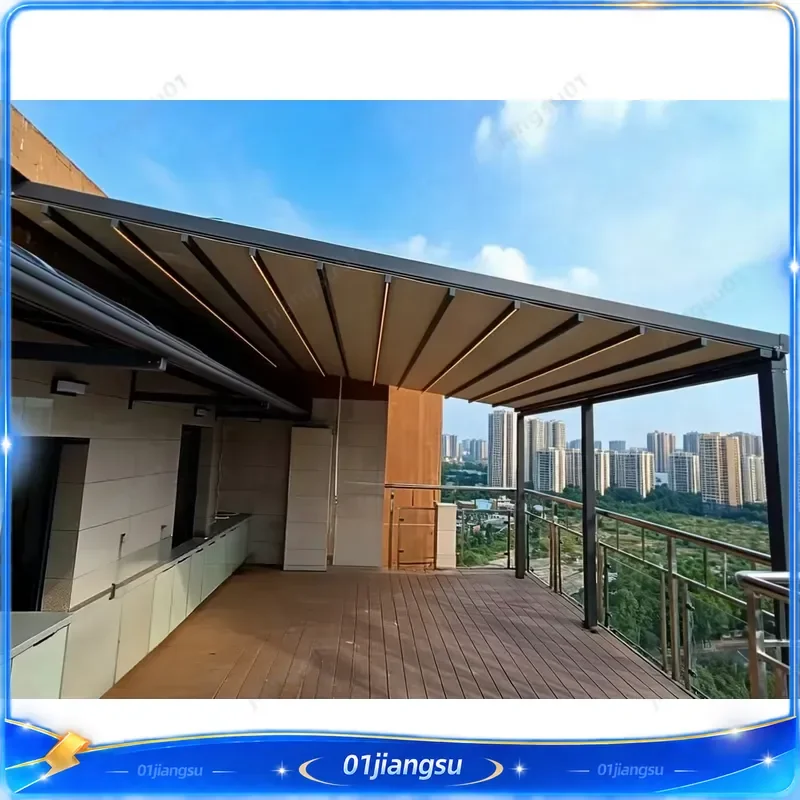 Motorized Aluminum Retractable Awning Waterproof LED Light Folding Canopy Roof Shade Outdoor Patio Garden Sun Protection