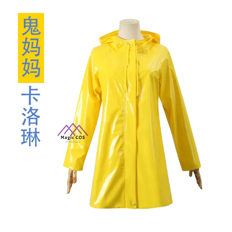 فستان كورالاين السري التأثيري لفيلم الرسوم المتحركة فستان كورالاين مع سترة بقلنسوة ويبي معطف واق من المطر بدلة الهالوين