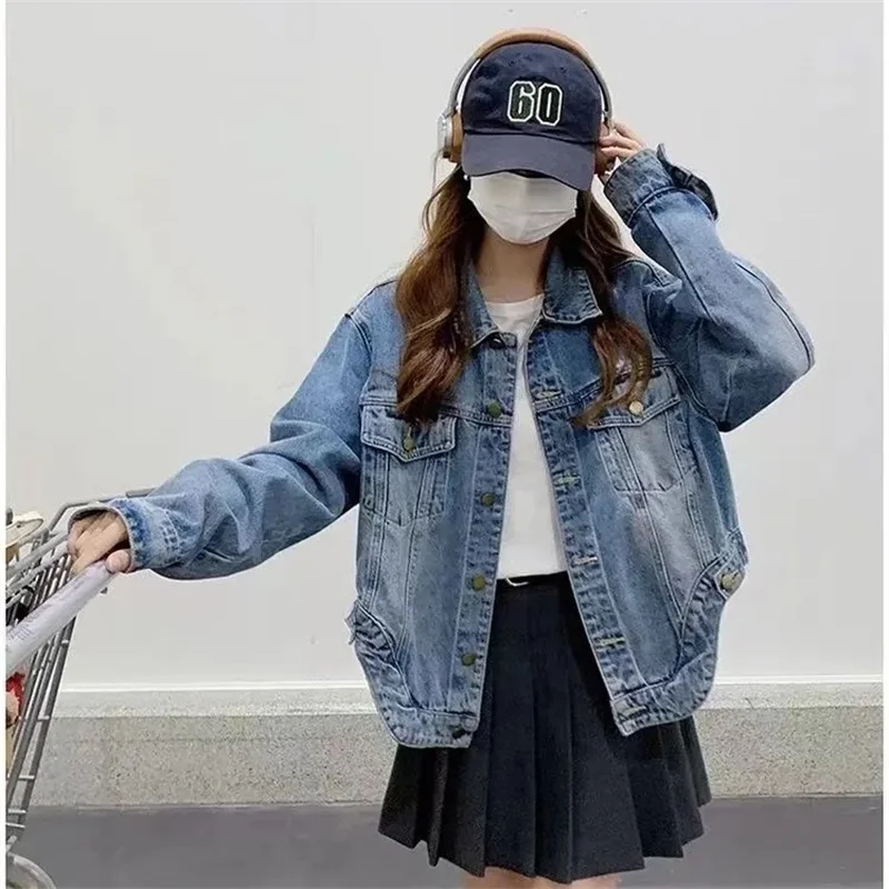 Frühling Herbst Damen Freizeit Denim Outwear 2025, weibliche Mode, blauer Cowboy-Mantel, koreanische Frauen, lange Ärmel, kurze Jeansjacke