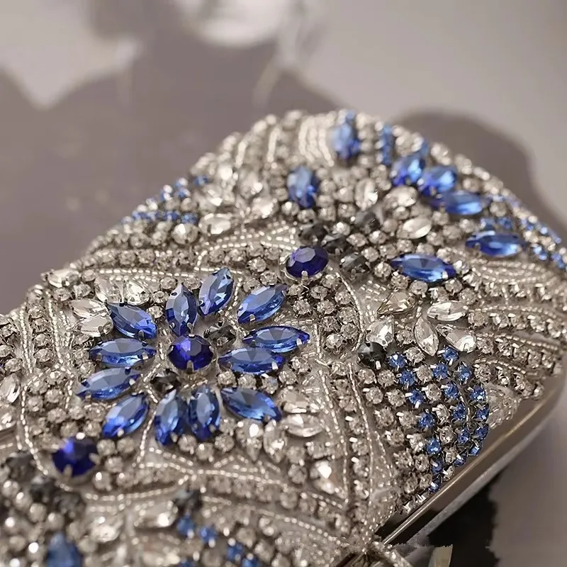 Women Clutch Party Luxury Blue Evening Bag Wedding Purse Crystal Chain Shoulder Bag High Quality Rhinestone Female Clutch