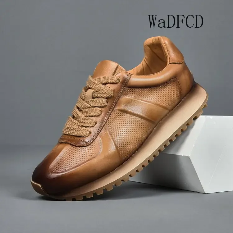 Sneakers Casual Mens Designer Retro Running Shoes Fashion Split Leather Fabric Breathable Height Increased Platform Sports Shoes