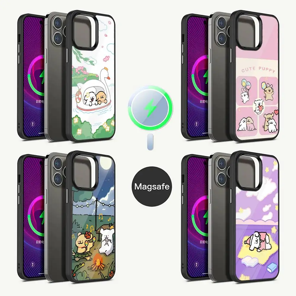 

Korea line puppy Maltese Phone Case For iPhone 16,15,14,13,12,11,Pro,Max,Plus,Mini,Magsafe,Magnetic Wireless Charging Case