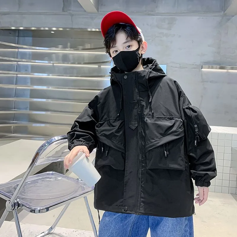 2025 New Boys Windbreaker Jackets Autumn Outerwear Medium Large Boys Stylish Casual Jackets Quilted Thickened Windproof Hood