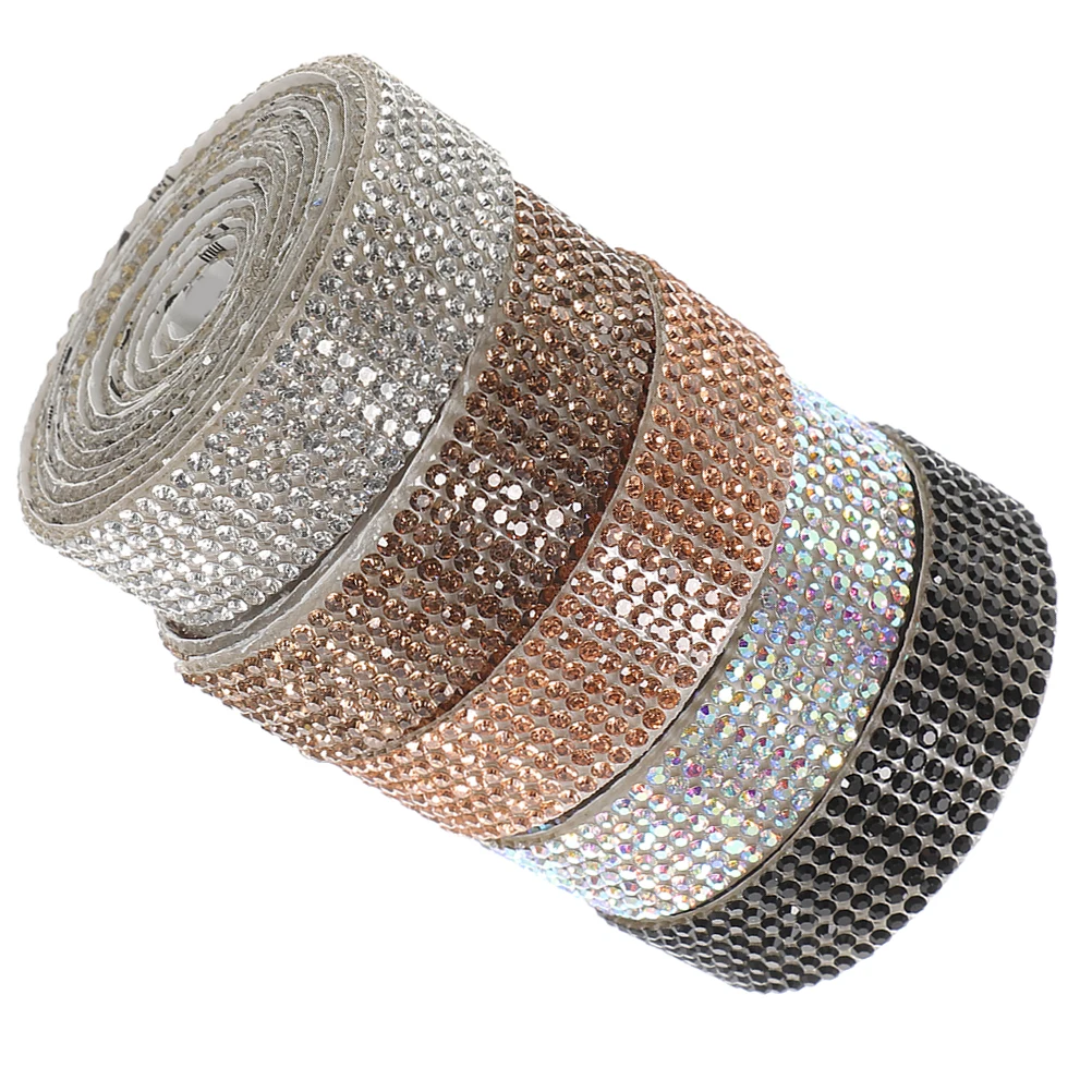 

1pcs 5 Rolls Self-Adhesive Rhinestone Ribbon Water Drill Tape For Diy Craft Clothes Decor Vehicle Bling Trimming Strip Roll