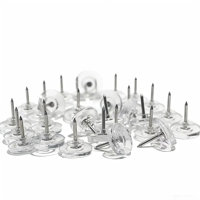 92 pcs Flat Head Push Pins, Transparent Flat Head, suitable for Photo Picture Pinning, Reusable Wall Safe