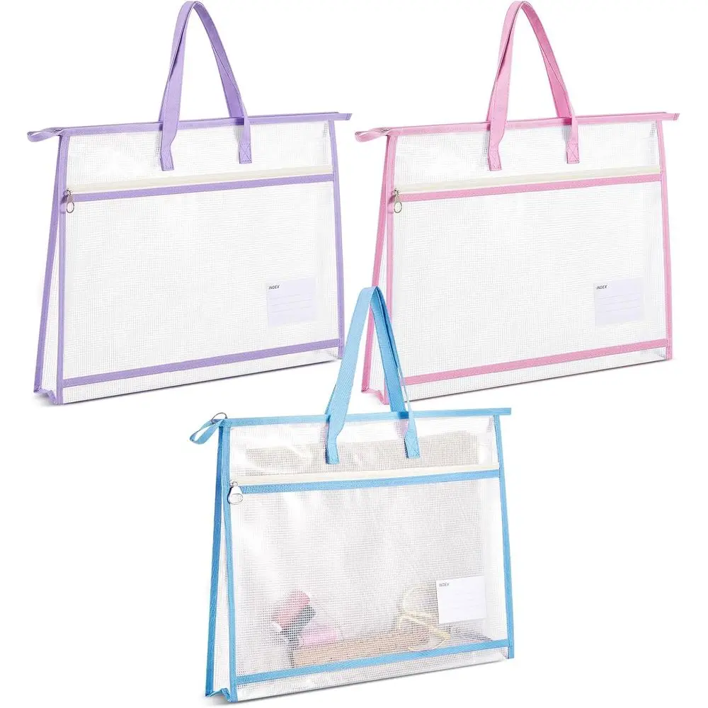 

3 Pcs 17.7×13 Inch Project Bag for Quilting Sewing Craft Storage for Quilter A3 Clear Mesh Art Bag Artwork Storage Organize for