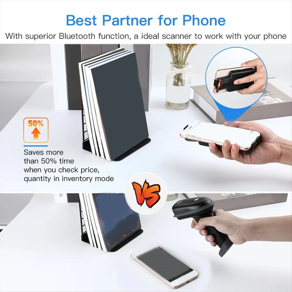 NEW 2D Back Clip Bluetooth Barcode Scanner Portable Barcode Reader Data Matrix 1D QR Bar Code Reader Android IOS