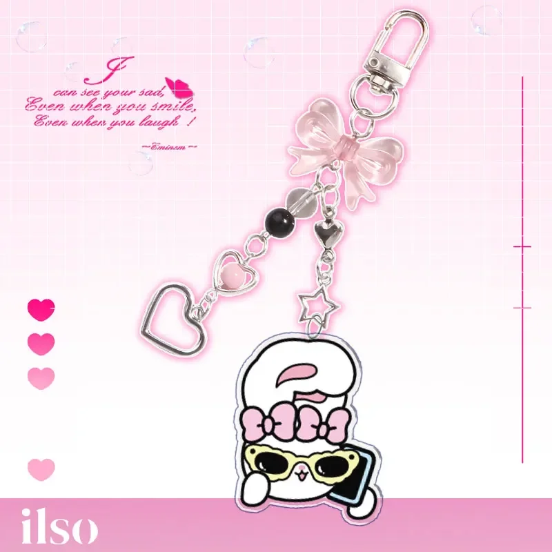 Esther Bunny Key Chain Acrylic Anime Peripheral Acrylic Bow Key Chain Bead String Cute Interesting Backpack Decoration