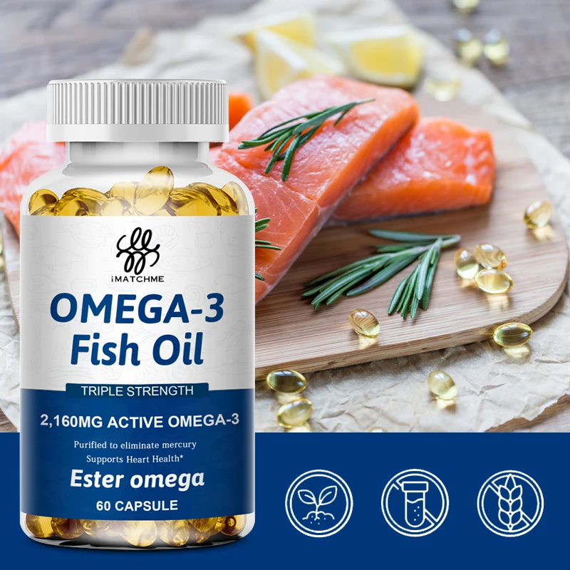 

Wild Caught Omega 3 Fish Oil– 120/60 Soft Gels –3600mg High EPA 1300mg DHA 900mg Non-GMO Gluten Free Dietery Supplement