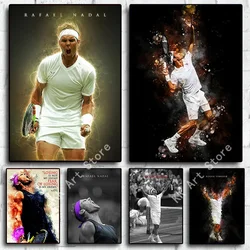 Tennis Star Rafael Nadal Black White Poster Roger Federer Watercolor Canvas Painting HD Printed Wall Art Deco Living Room