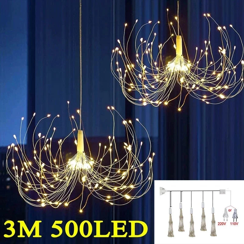 Guirlanda de natal fogos de artifício luzes de fadas 3m 500leds guirlanda cortina led luz da corda para o natal ano novo decoração do quarto iluminação mj