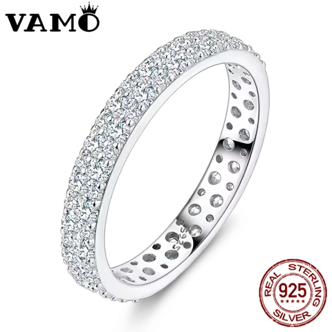 VAMO Classic Moissanite Rings S925 Silver Sparkling Full Diamond Wedding Engagement Ring Gift