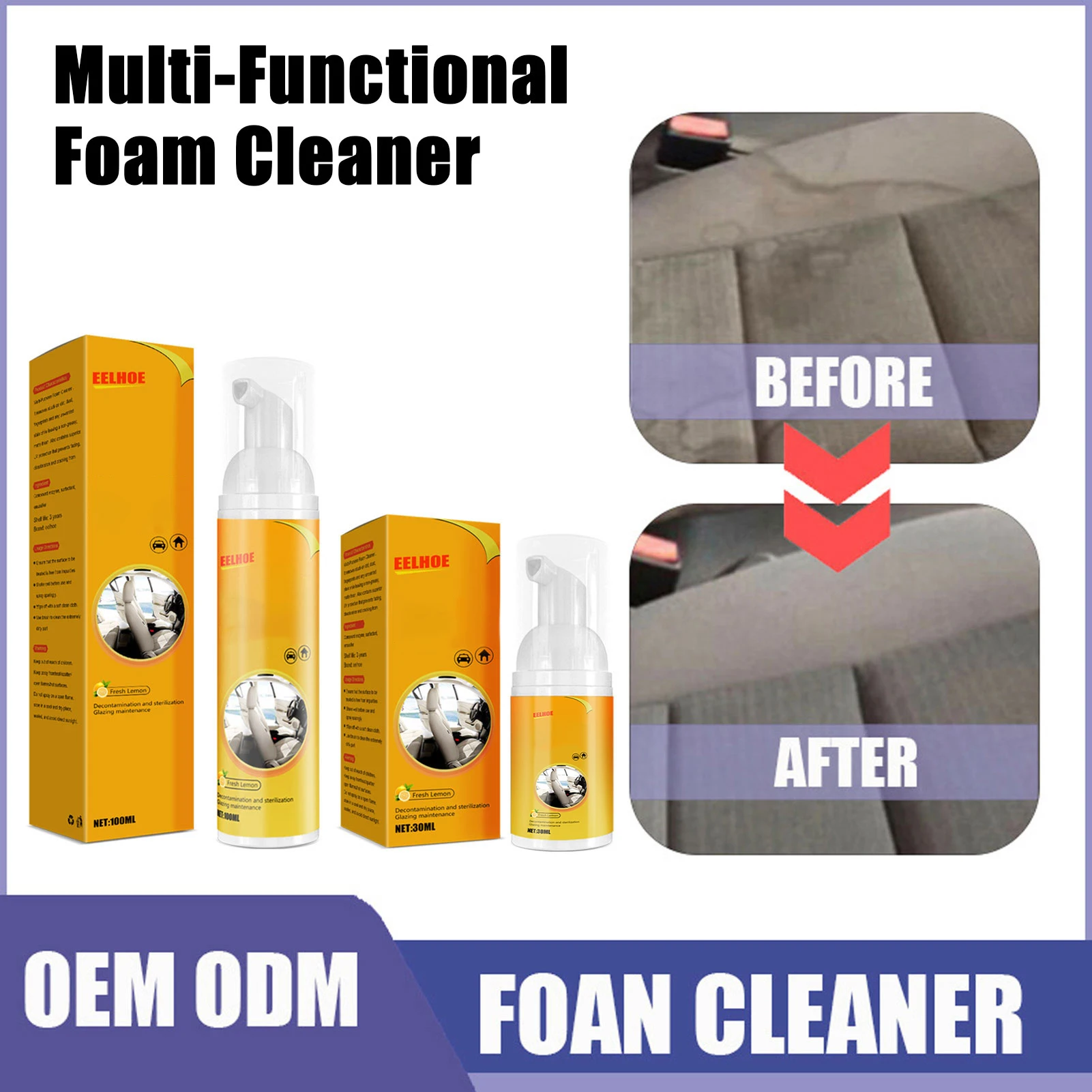 

30 мл/100 мл пятновыводитель салона автомобиля, многофункциональный пенопласт-спрей, набор для чистки салона автомобиля с чистящей губкой и тканью