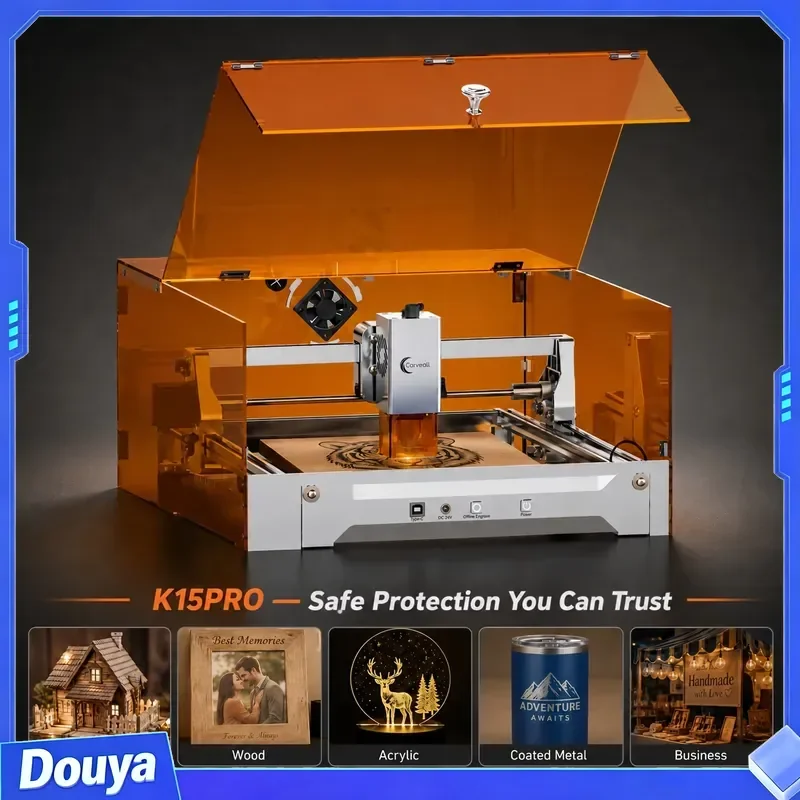 Carverall K15PRO 12W Blue Engraver Cutter, Open-Frame & Enclosed Machine with MD2 Air Purifier Kit, A4 297x210mm,